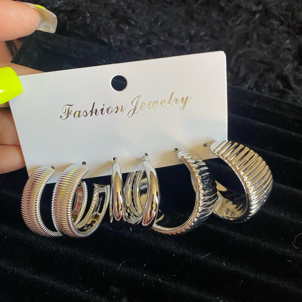 Silver Hoop Earring Set - Picture 3 of 4